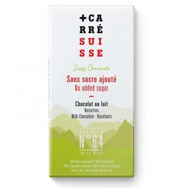 Chocolate con leche y trocitos de avellanas Carre Suisse sin gluten y sin azúcar añadido 90 g. - 1 ud - Imagen del producto en Findit