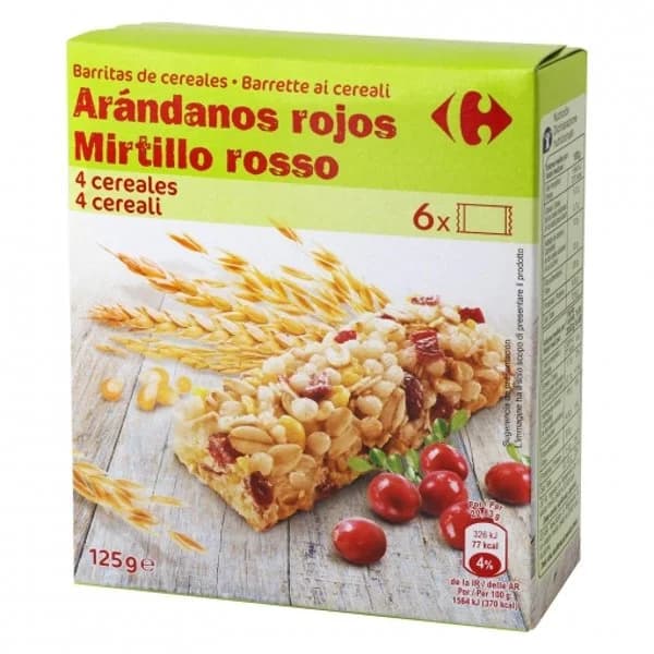 Barritas de cereales con arándonos rojos Carrefour 6 unidades de 21 g. - 1 ud - Imagen del producto en Findit
