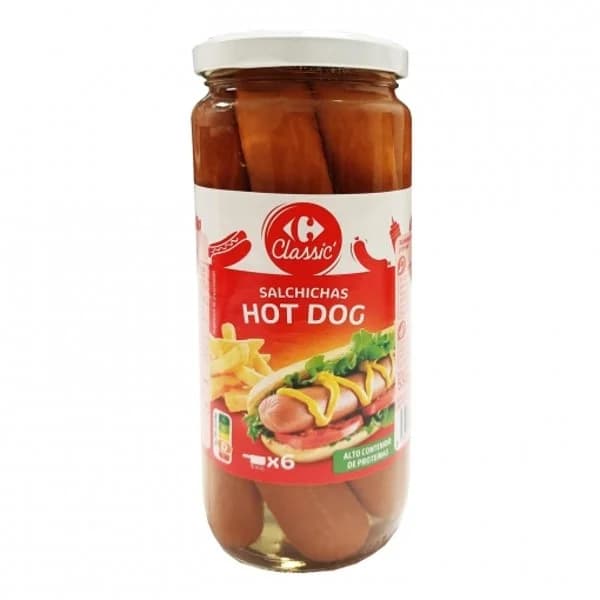 Salchichas hot dog ahumadas y sin piel Classic Carrefour 300 g. - 0.3 kg - Imagen del producto en Findit