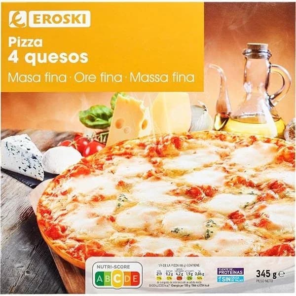 Pizza 4 quesos EROSKI, caja 345 g - 0.35 kg - Imagen del producto en Findit
