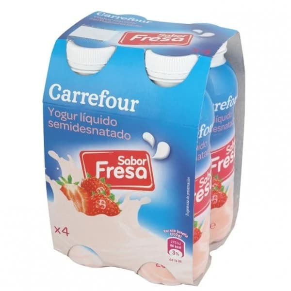 Yogur líquido semidesnatado de fresa Carrefour pack de 4 unidades de 200 ml. - 0.8 kg - Imagen del producto en Findit