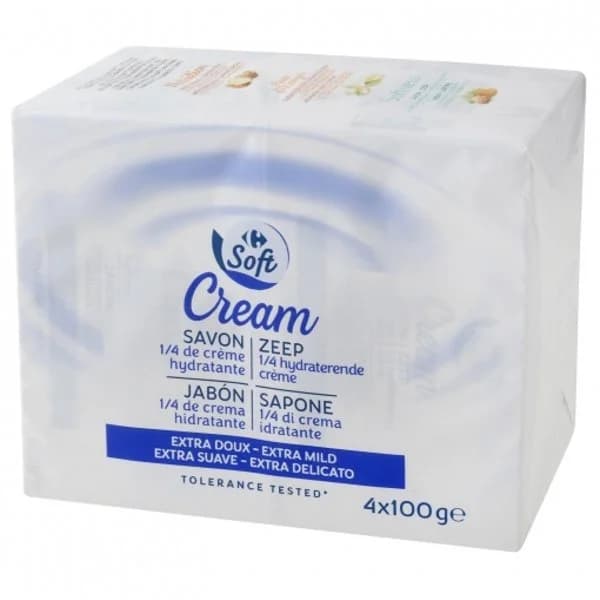 Jabón delicado 1/4 crema hidratante Carrefour Soft pack de 4 unidades de 100 g. - 0.4 kg - Imagen del producto en Findit