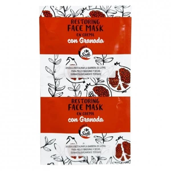 Mascarilla facial con granada Soft Carrefour 2 ud. - 2.02 ud - Imagen del producto en Findit