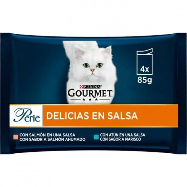 Comida húmeda salmón y atún para gato adulto Gourmet Perle Delight Delicias 4x85 g. - 0.34 kg - Imagen del producto en Findit