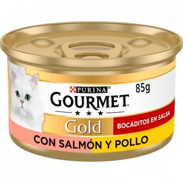 Comida húmeda de salmón y pollo en salsa para gato adulto Purina Gourmet Gold 85 g - 0.09 kg - Imagen del producto en Findit