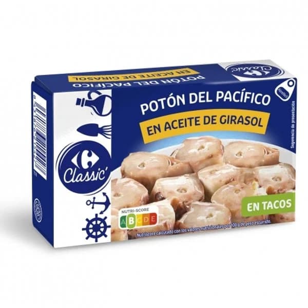 Tacos de potón en aceite de girasol Classic Carrefour 65 g. - 0.07 kg - Imagen del producto en Findit