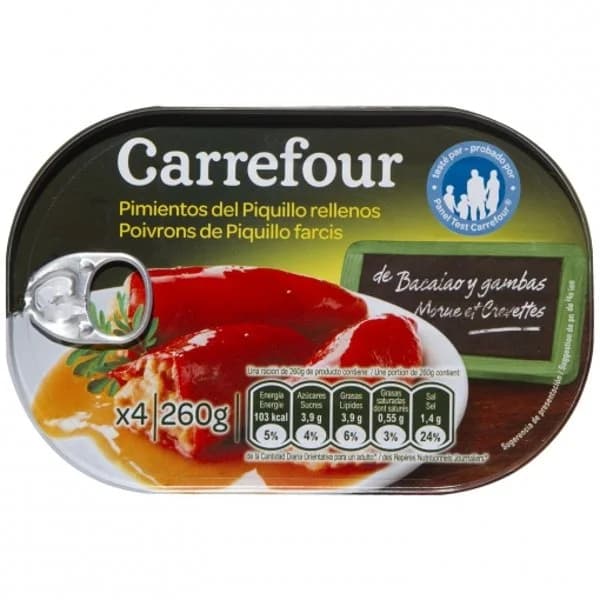 Pimientos del piquillo rellenos de bacalao Carrefour 260 g. - 0.26 kg - Imagen del producto en Findit