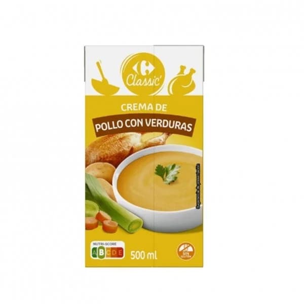 Crema de pollo con verduras Classic Carrefour sin gluten brik 500 ml. - 0.5 l - Imagen del producto en Findit