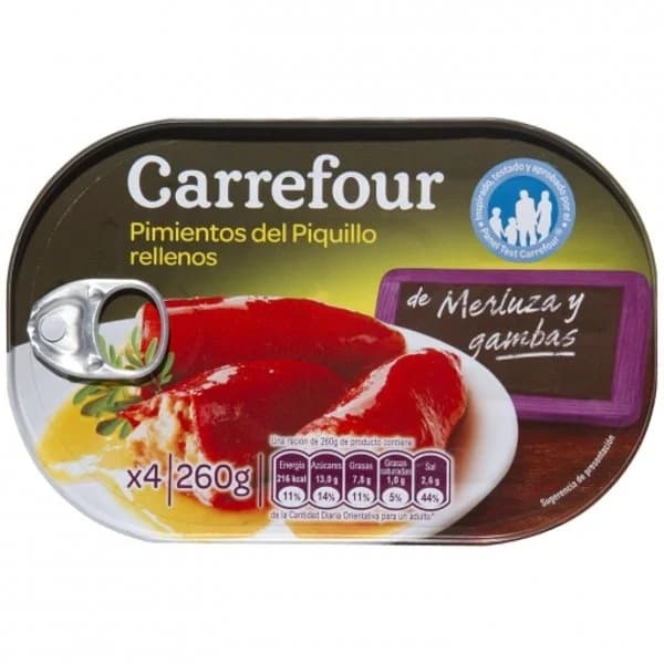 Pimientos del piquillo rellenos de merluza y gambas Carrefour 260 g. - 0.26 kg - Imagen del producto en Findit