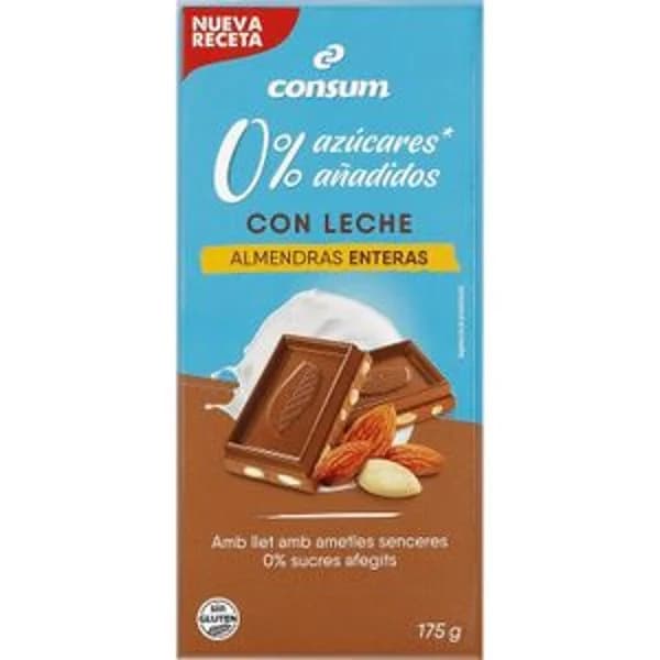 Chocolate con Leche Almendras sin Azúcar - 0.17 kg - Imagen del producto en Findit