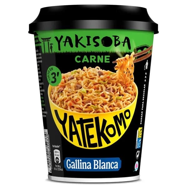 Fideos orientales yakisoba carne Gallina Blanca Yatekomo vaso 93 g - 0.09 kg - Imagen del producto en Findit