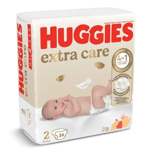 Pañales extra care 3-6 kgs talla 2 Huggies bolsa 24 unidades - 24.21 ud - Imagen del producto en Findit