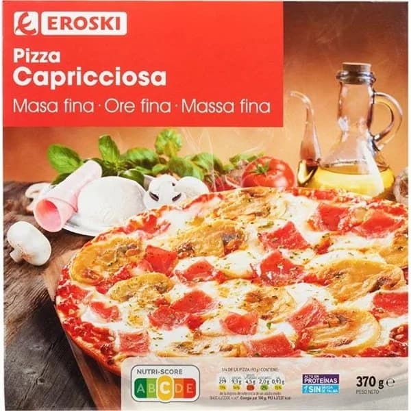 Pizza masa fina Capricciosa EROSKI, caja 370 g - 0.37 kg - Imagen del producto en Findit