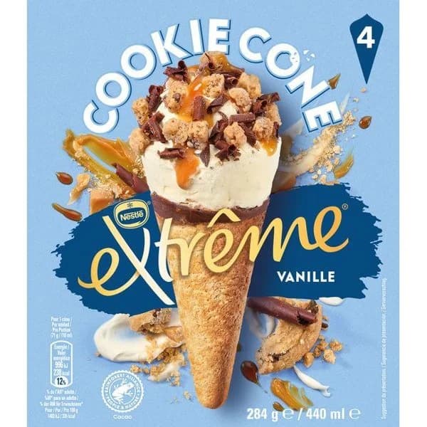 Cono cookie de vainilla EXTREME, pack 4x110 ml - 1 ud - Imagen del producto en Findit