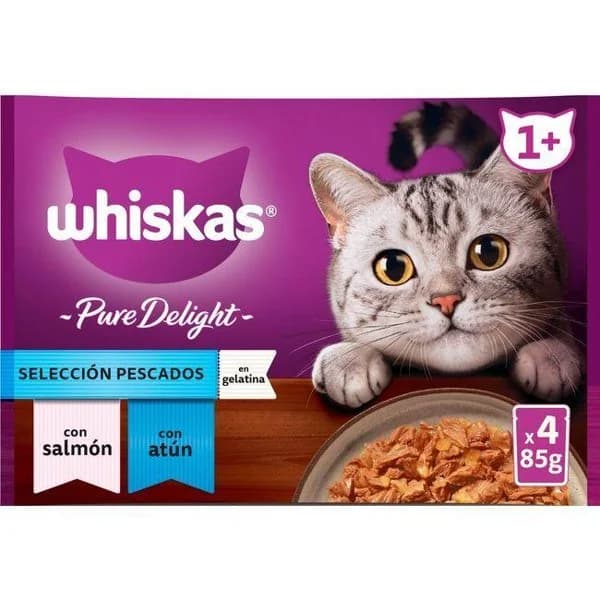 Gelatina de pescado delight para gato WHISKAS, pack 4x85 g - 1 ud - Imagen del producto en Findit