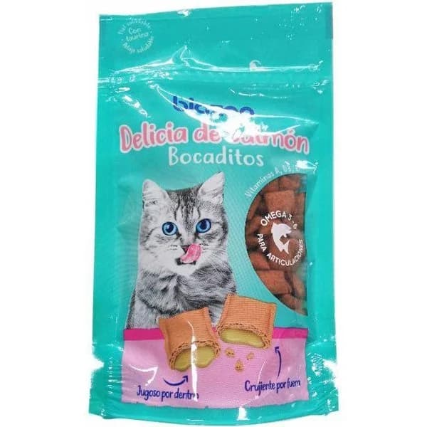 Bocaditos de salmón para gato BIOZOO, paquete 60 g - 1 ud - Imagen del producto en Findit
