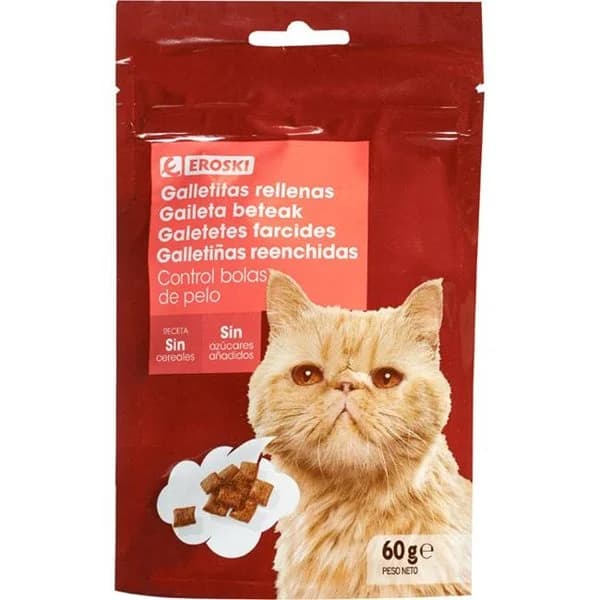 Snack anti bolas pelo para gato EROSKI, paquete 60 g - 1 ud - Imagen del producto en Findit