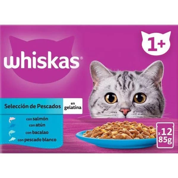 Gelatina de pescado para gatos WHISKAS, pack 12x85 g - 1 ud - Imagen del producto en Findit