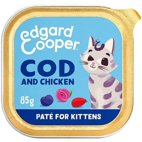 Alimento bacalao y pollo gato junior EDGARD&COOPER, tarrina 85 g - 1 ud - Imagen del producto en Findit