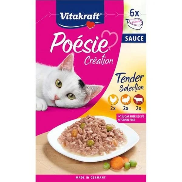 Salsa de ternera-pavo-pollo gato VITAKRAFT POÉSIE, pack 6x85 g - 1 ud - Imagen del producto en Findit