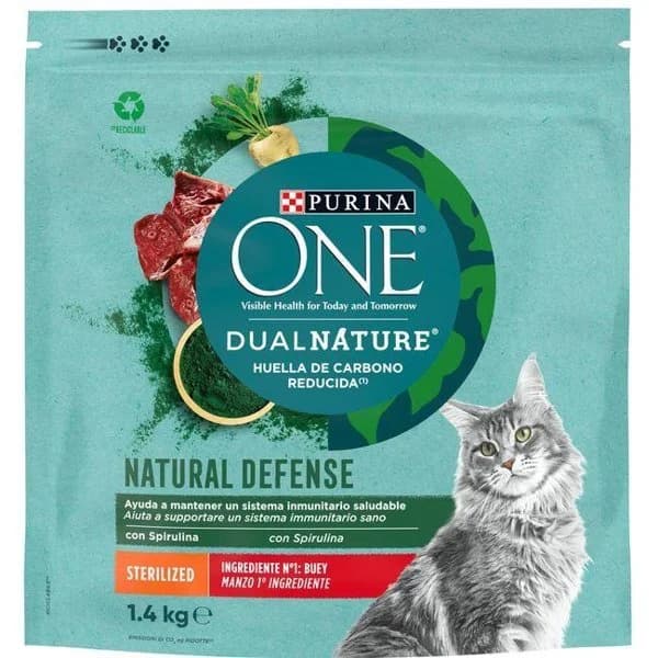 Alimento para gato esterilizado spirulina buey ONE, saco 1,4 kg - 1 ud - Imagen del producto en Findit