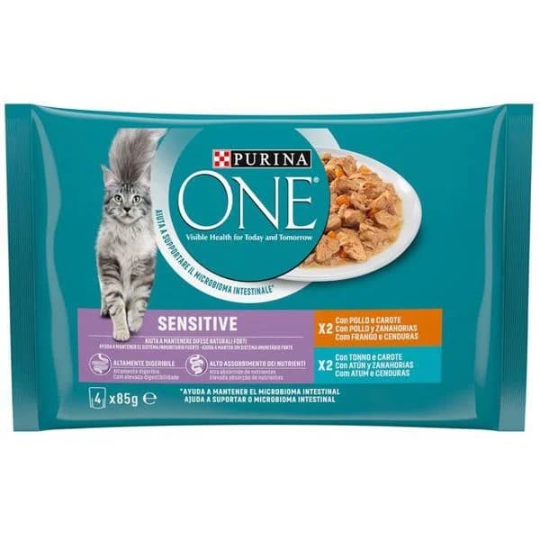 Alimento de pollo-atún gato sensitive PURINA One, pack 4x85 g - 1 ud - Imagen del producto en Findit