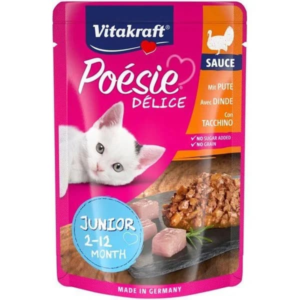 Alimento junior con pavo para gato VITAKRAFT Poesie, sobre 85 g - 1 ud - Imagen del producto en Findit