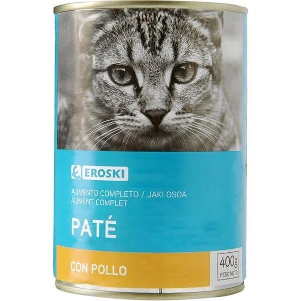 Paté con pollo para gato EROSKI, tarrina 400 g - 0.4 kg - Imagen del producto en Findit