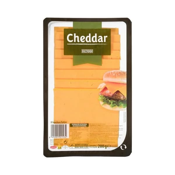 Queso lonchas cheddar de vaca Hacendado - 0.2 kg - Imagen del producto en Findit