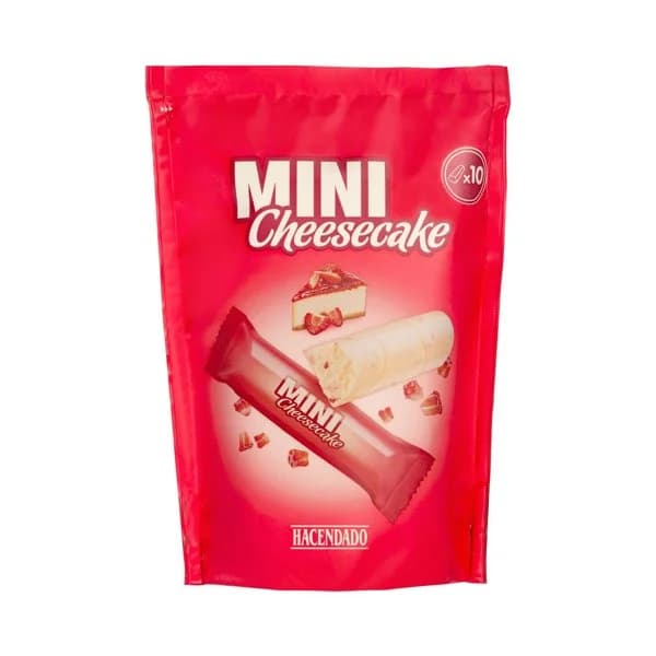 Mini barritas de cheesecake Hacendado con chocolate blanco sabor tarta de queso y crujiente de fresa - 1 ud - Imagen del producto en Findit