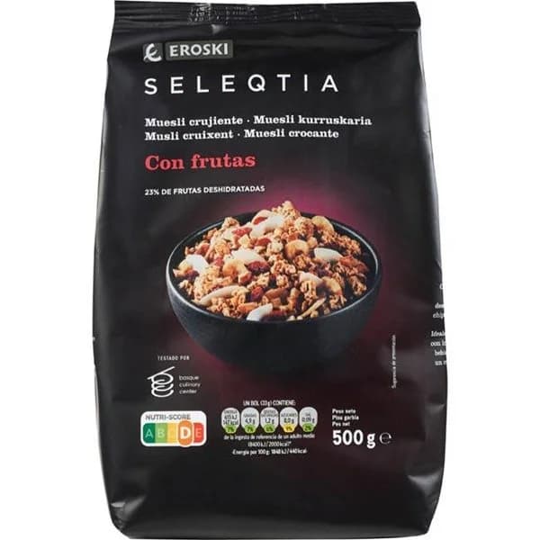 Muesli de frutas EROSKI SELEQTIA, bolsa 500 g - 1 ud - Imagen del producto en Findit