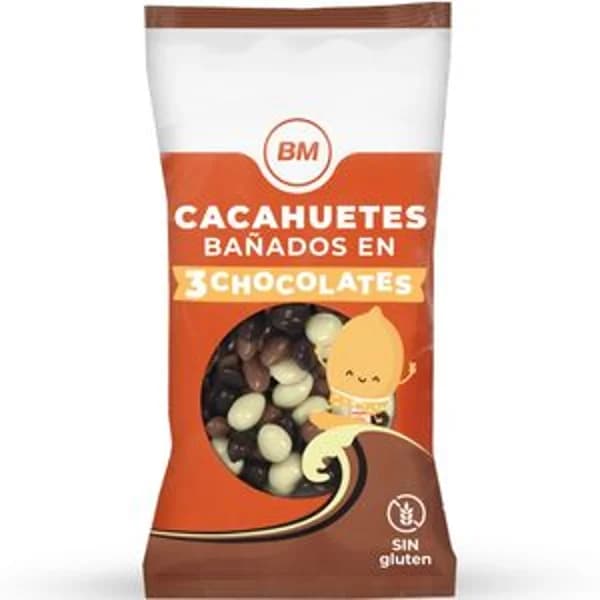 Cacahuetes bañados en 3 chocolates 180 g - 0.18 kg - Imagen del producto en Findit