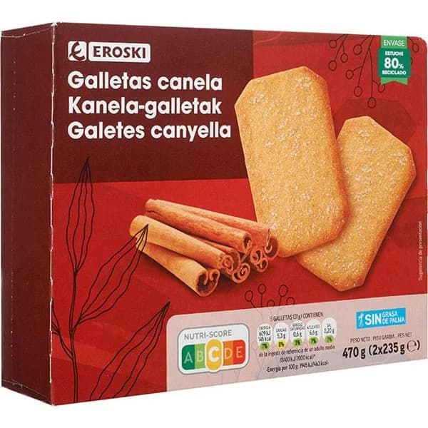 Galletas de canela EROSKI, paquete 470 g - 1 ud - Imagen del producto en Findit