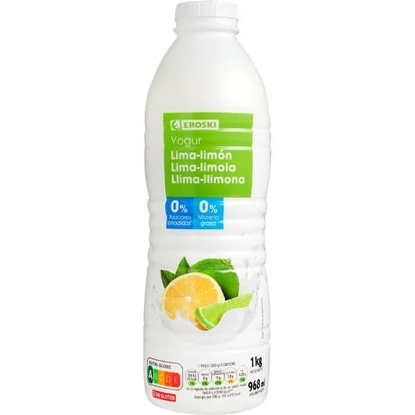 Yogur líquido 00% lima-limón EROSKI, botella 1 litro - 1 ud - Imagen del producto en Findit