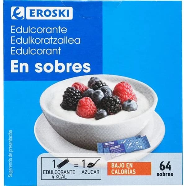 Edulcorante sacarina EROSKI, caja 64 sobres - 64 ud - Imagen del producto en Findit