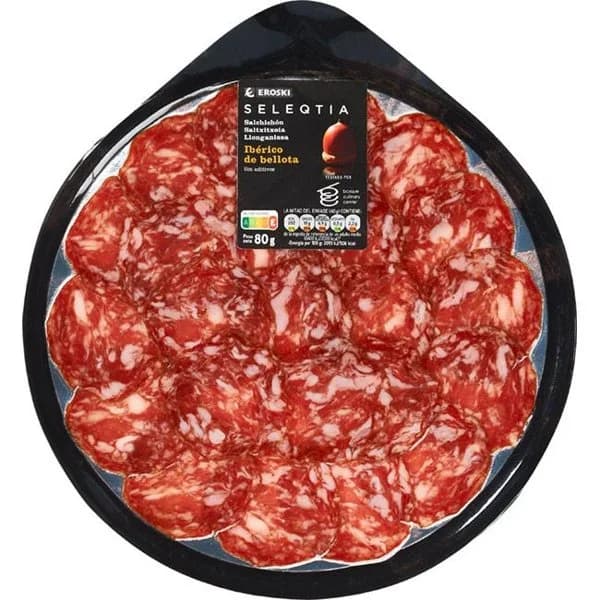 Salchichón bellota ibérico extra EROSKI SELEQTIA, sobre 80 g - 0.08 kg - Imagen del producto en Findit