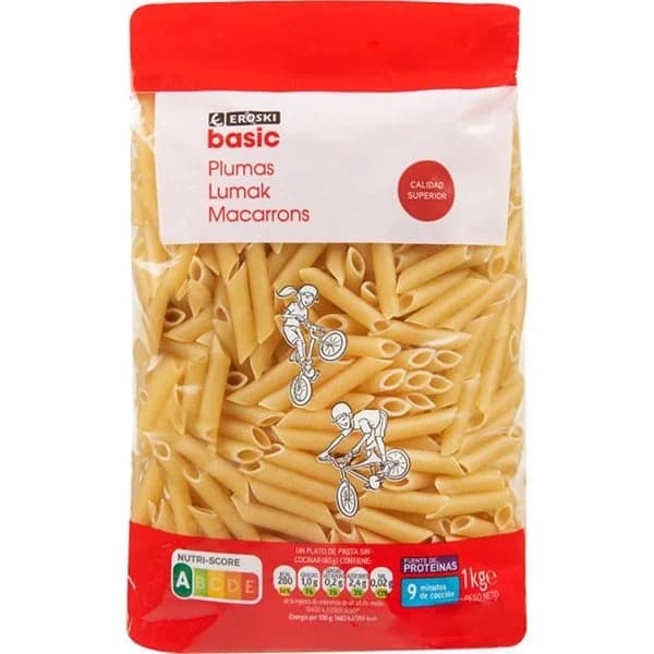 Macarrones EROSKI basic, paquete 1 kg - 1 kg - Imagen del producto en Findit