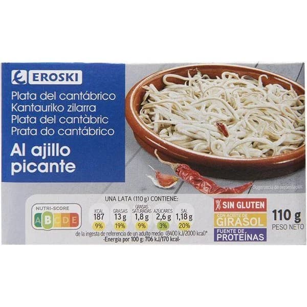 Plata del Cantábrico en aceite de oliva EROSKI, lata 110 g - 1 ud - Imagen del producto en Findit