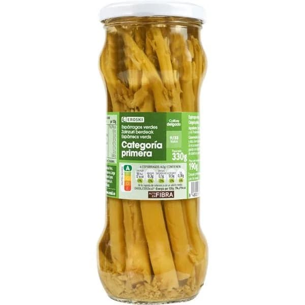 Espárrago verde EROSKI, frasco 185 g - 0.18 kg - Imagen del producto en Findit