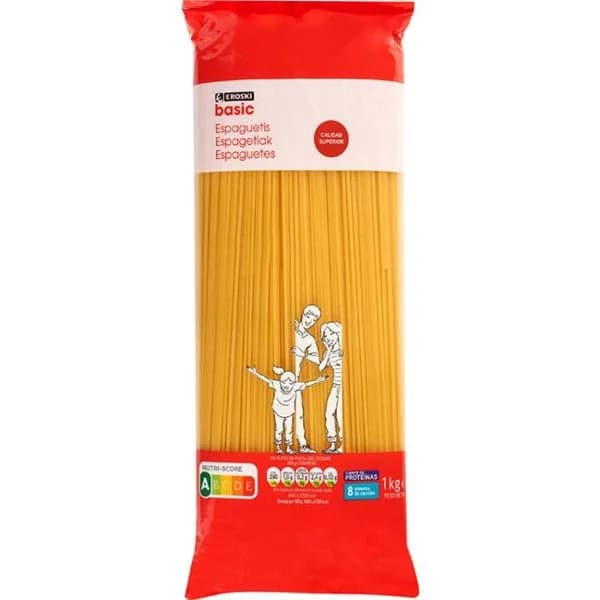 Spaguetti EROSKI BASIC, paquete 1 kg - 1 kg - Imagen del producto en Findit