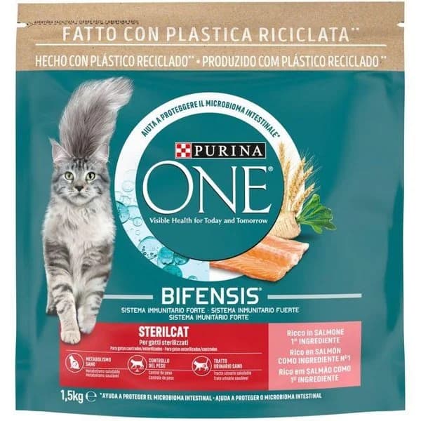 Alimento de salmón para gato esterilizado ONE, paquete 1,5 kg - 1.5 kg - Imagen del producto en Findit