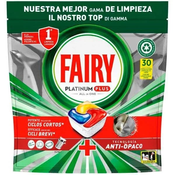 Lavavajillas máquina FAIRY PLATINIUM PLUS, bolsa 30 dosis - 30 ud - Imagen del producto en Findit