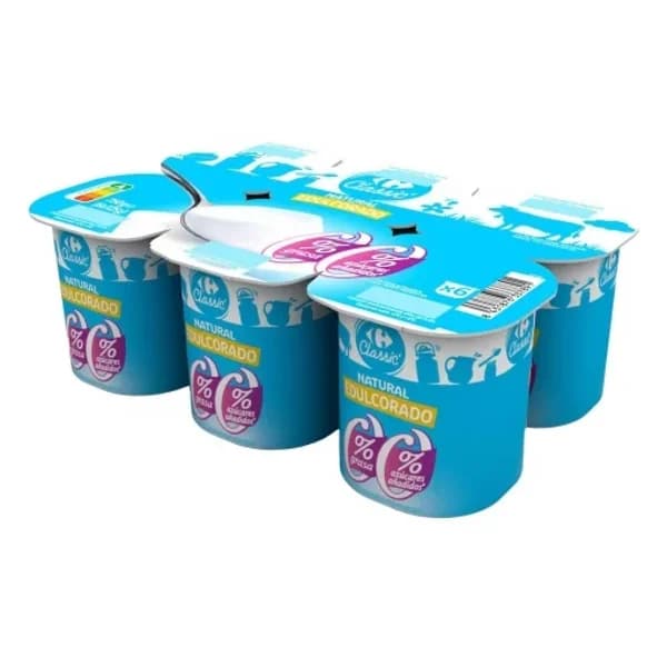 Leche fermentada natural edulcorado Carrefour Classic sin azúcares añadidos pack de 6 unidades de 125 g. - 0.75 kg - Imagen del producto en Findit