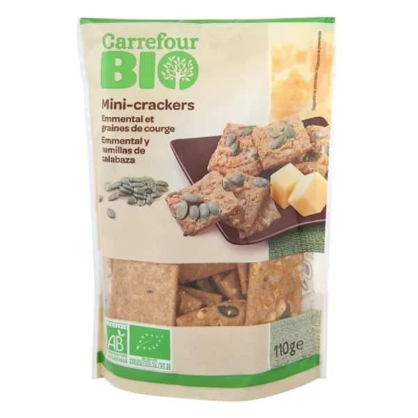 Crackers minis con queso emmental y semillas de calabaza ecológicos Carrefour Bio 110 g. - 0.11 kg - Imagen del producto en Findit