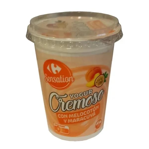 Yogur cremoso con melocotón y maracuyá Carrefour Sensation sin gluten 500 g. - 0.5 kg - Imagen del producto en Findit