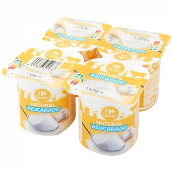 Yogur natural azucarado Carrefour Classic' pack de 4 unidades de 125 g. - 0.5 kg - Imagen del producto en Findit