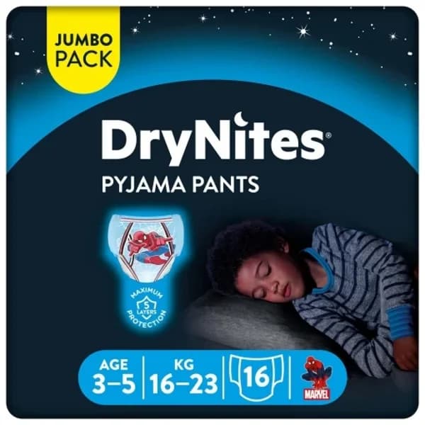 Ropa interior absorbente niño noche DryNites 3-5 años (16kg-23 kg.) 16 ud. - 16.09 ud - Imagen del producto en Findit