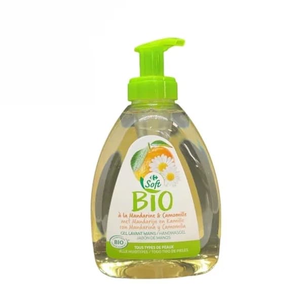 Jabón de manos con mandarina y camomila para todo tipo de pieles ecológico Carrefour Soft Bio 330 ml. - 0.3 l - Imagen del producto en Findit