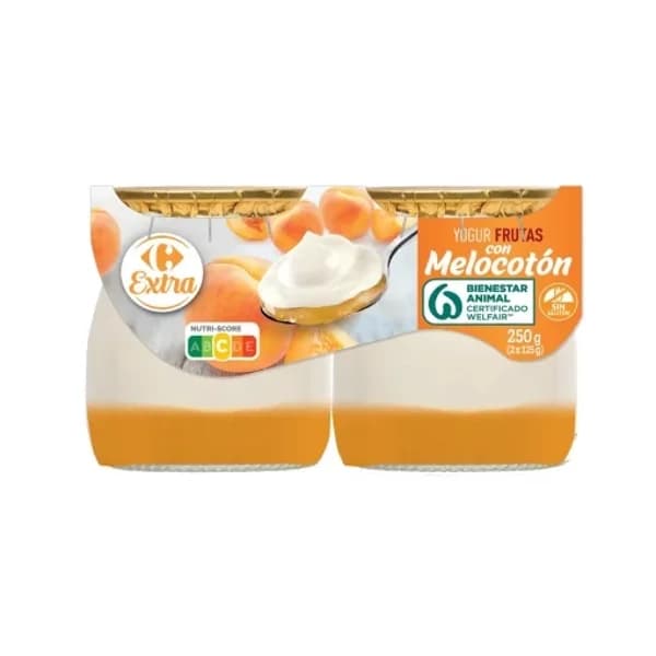 Yogur frutas con melocotón Extra Carrefour sin gluten pack de 2 unidades de 125 g. - 0.25 kg - Imagen del producto en Findit