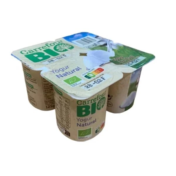 Yogur natural ecológico Carrefour Bio pack de 4 unidades de 125 g. - 0.5 kg - Imagen del producto en Findit